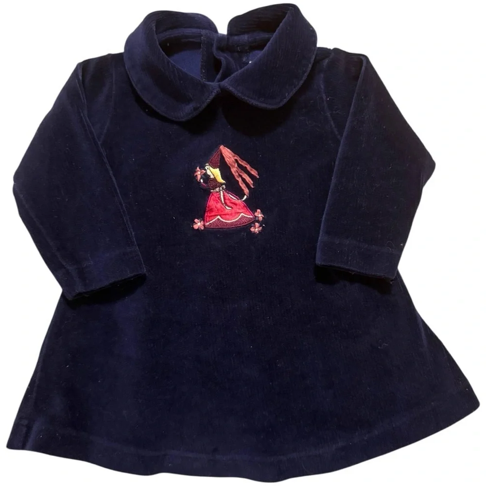 Vintage Talbots Kids Navy Velvet Embroidered Dress 6M Holiday